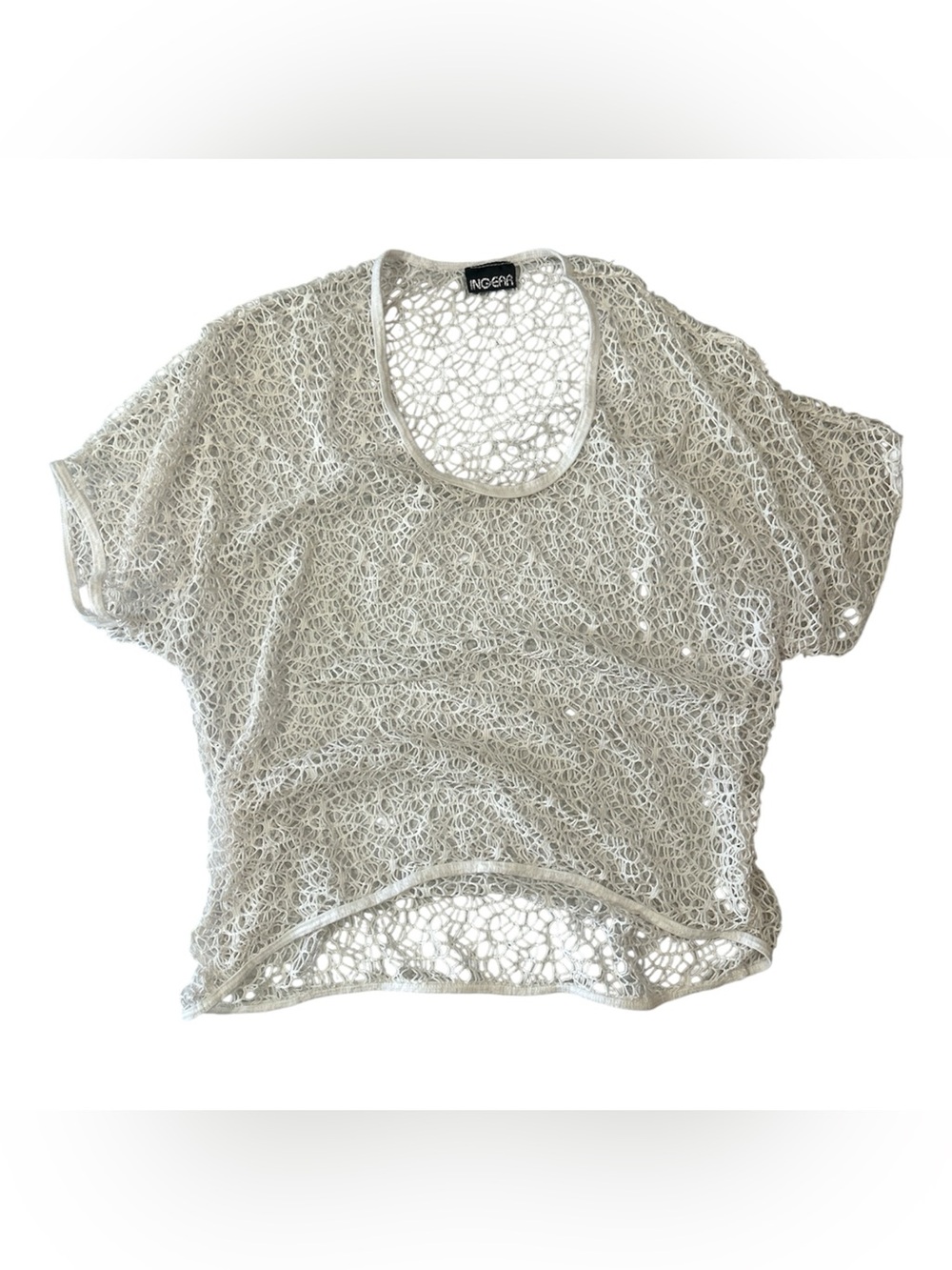 INGEAR Women's White Fishnet Crochet Short Sleeve Top ONE SIZE